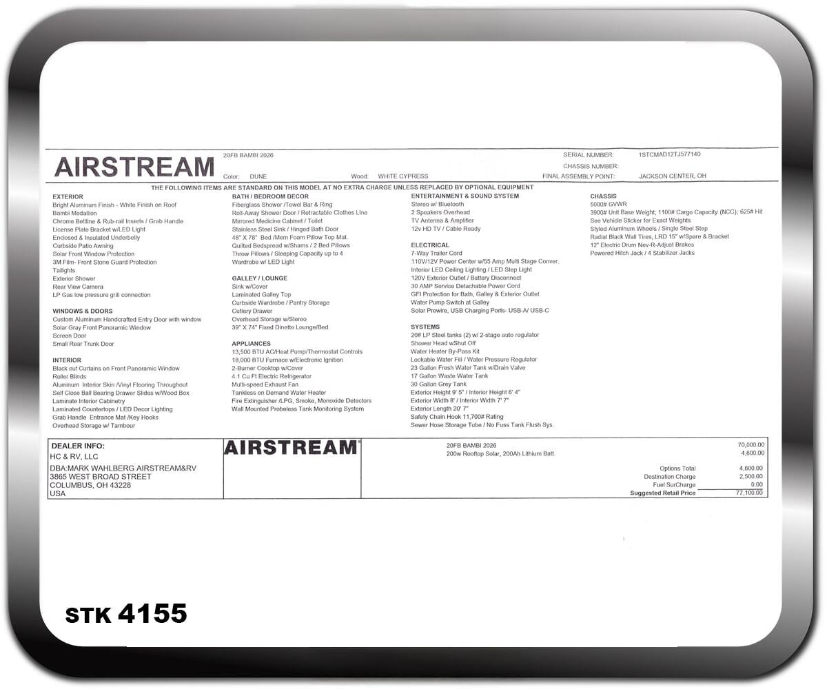 2026 Airstream Bambi 20fb